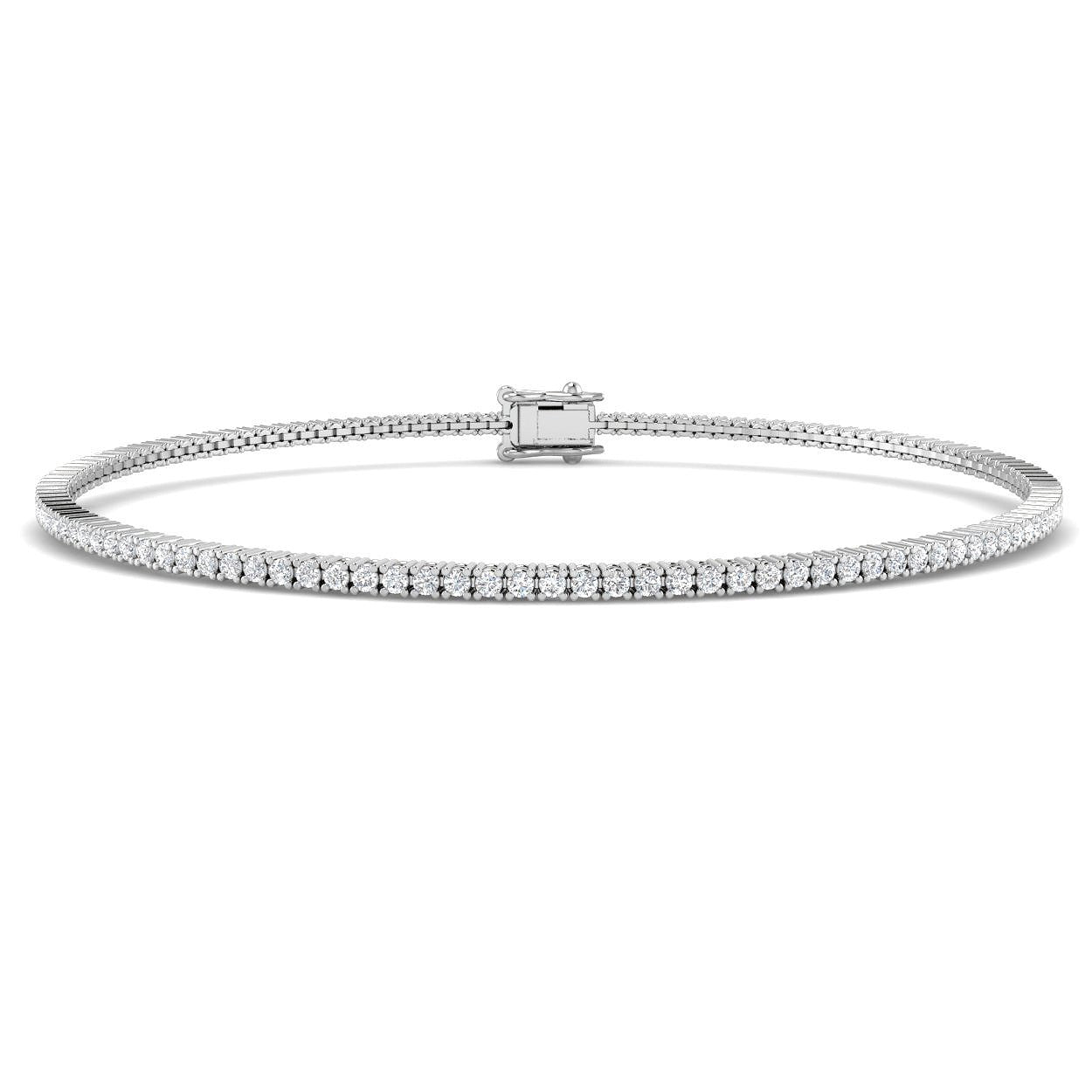 18K White Gold Round Natural Diamond Tennis Bracelet in Prong Set with Box Closure