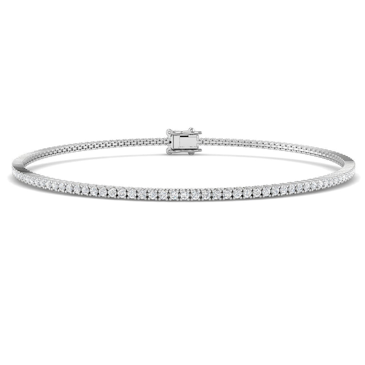 18K White Gold Round Natural Diamond Tennis Bracelet in Prong Set with Box Closure