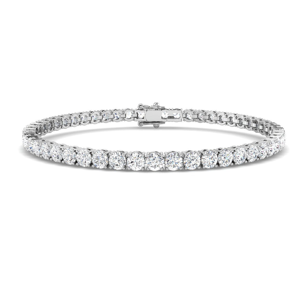 9K White Gold Lab Grown Diamond Tennis Bracelet – Round Prong Set Diamonds with Box Clasp