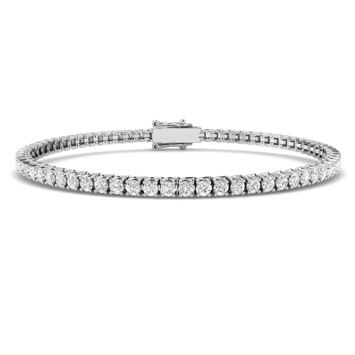 Round Cut Prong Set Lab Grown Diamond Tennis Bracelet in Platinum with Box Closure