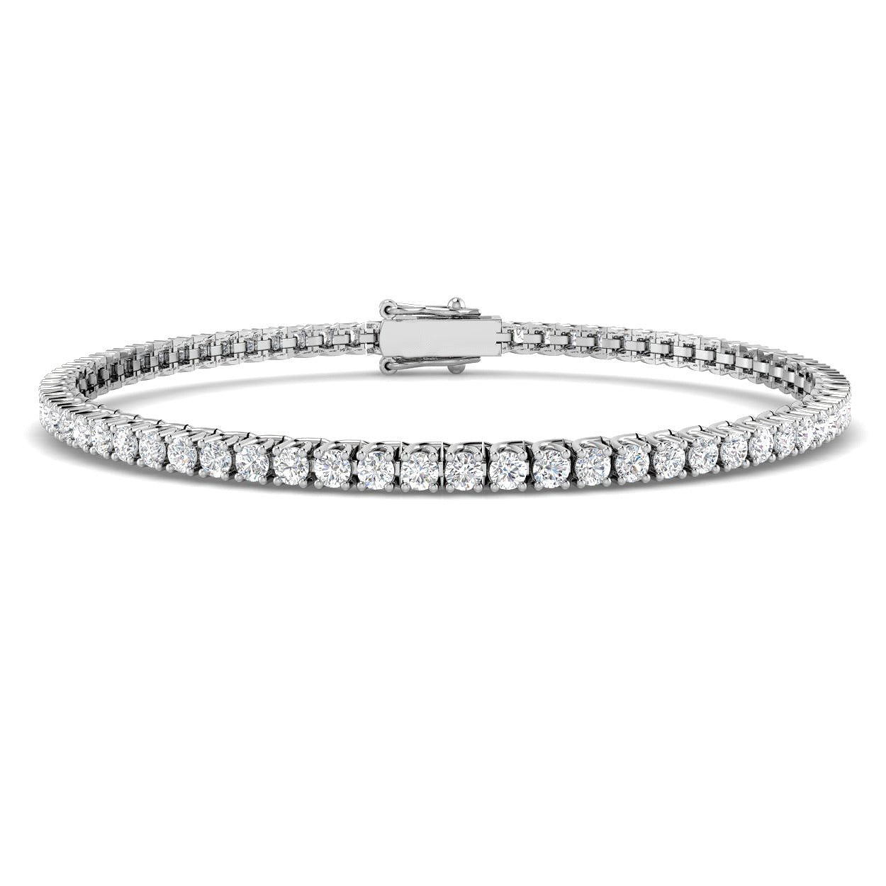 Round Cut Prong Set Lab Grown Diamond Tennis Bracelet in Platinum with Box Closure