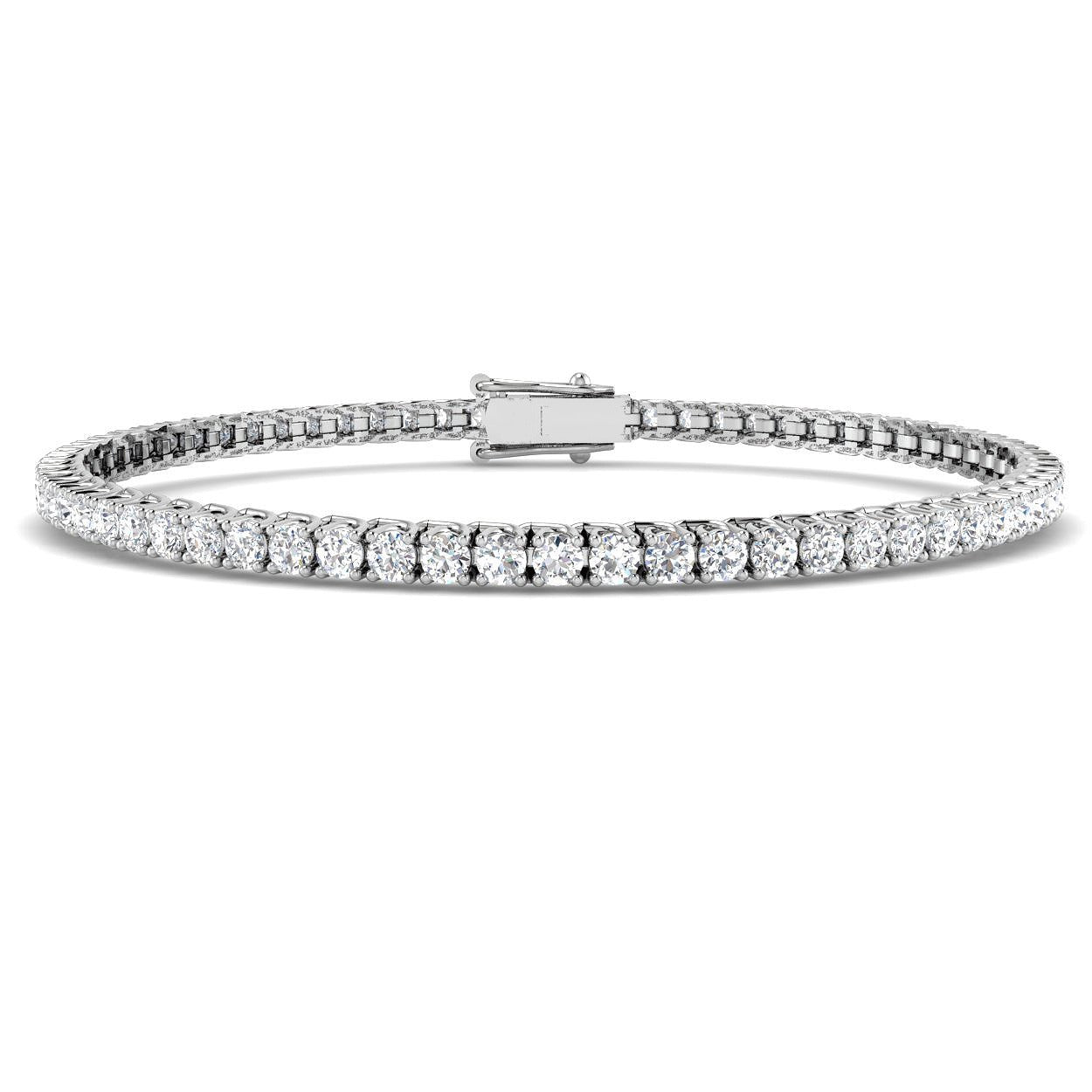 Round Cut Prong Set Lab Grown Diamond Tennis Bracelet in Platinum with Box Closure