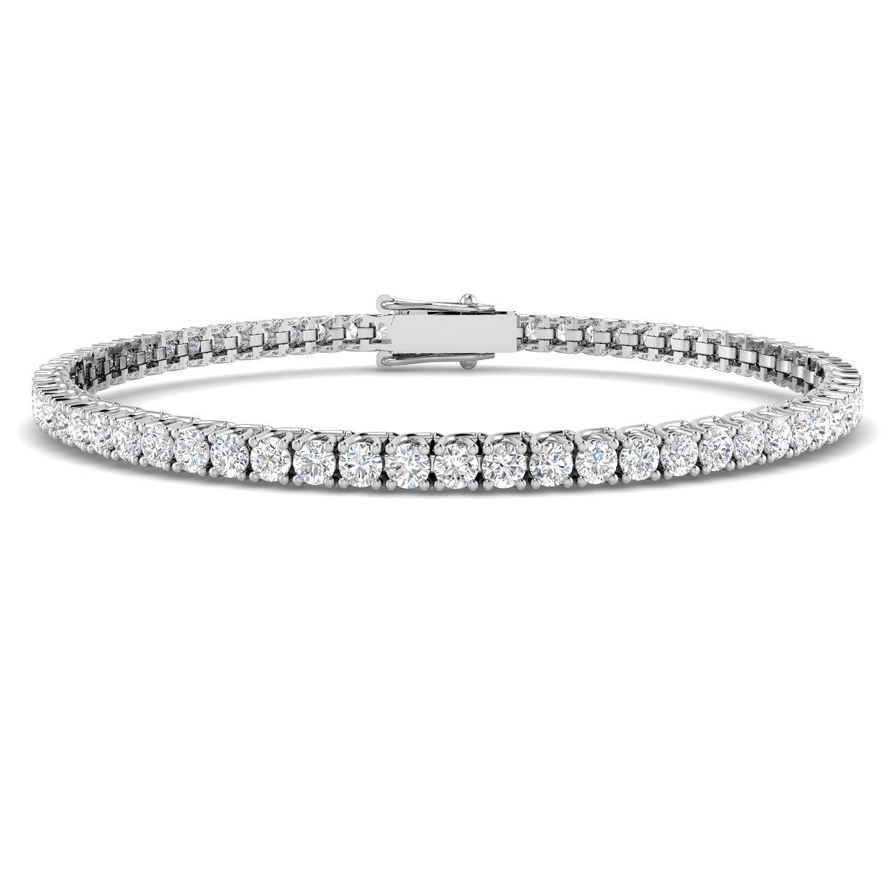 Round Cut Prong Set Lab Grown Diamond Tennis Bracelet in Platinum with Box Closure