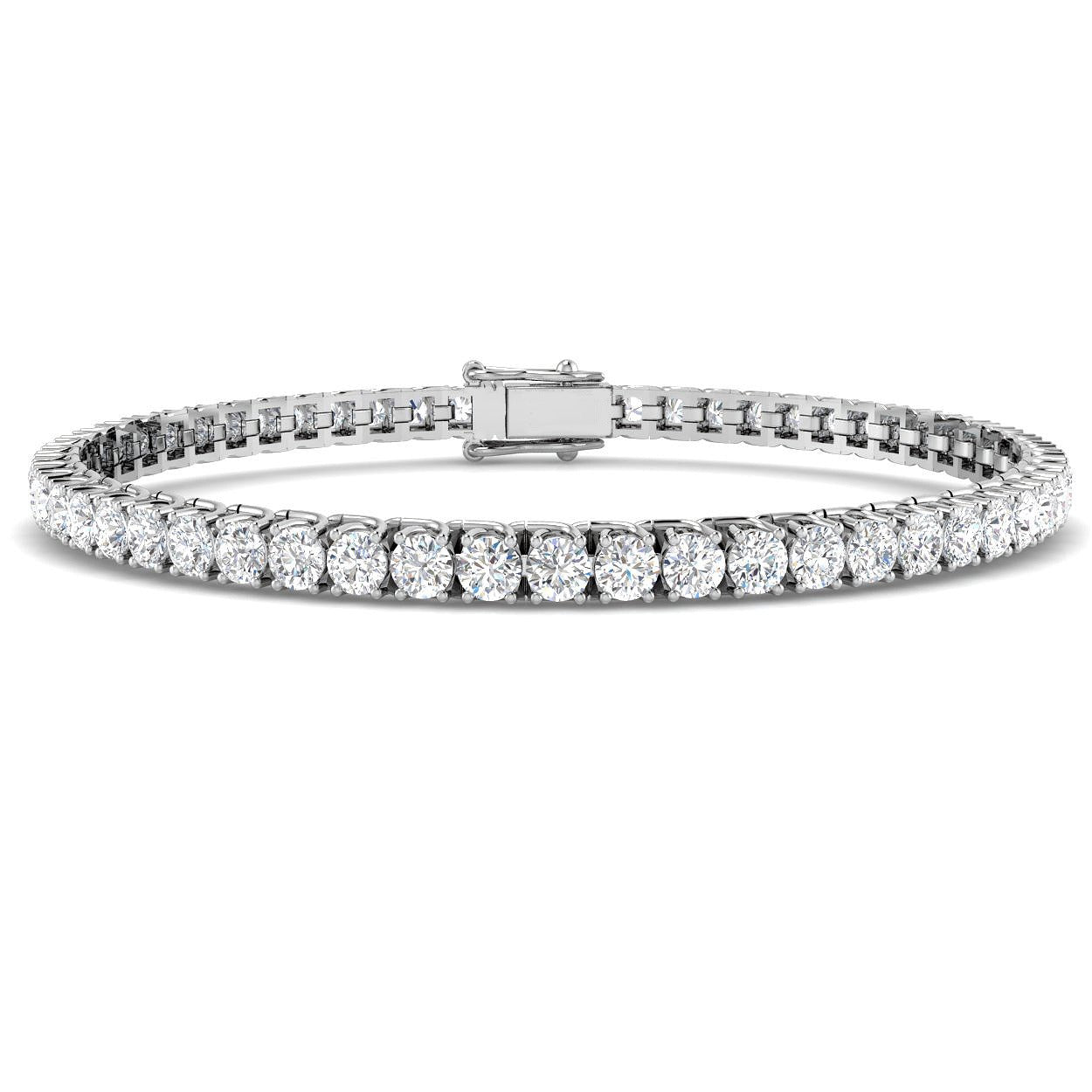 Round Cut Prong Set Lab Grown Diamond Tennis Bracelet in Platinum with Box Closure