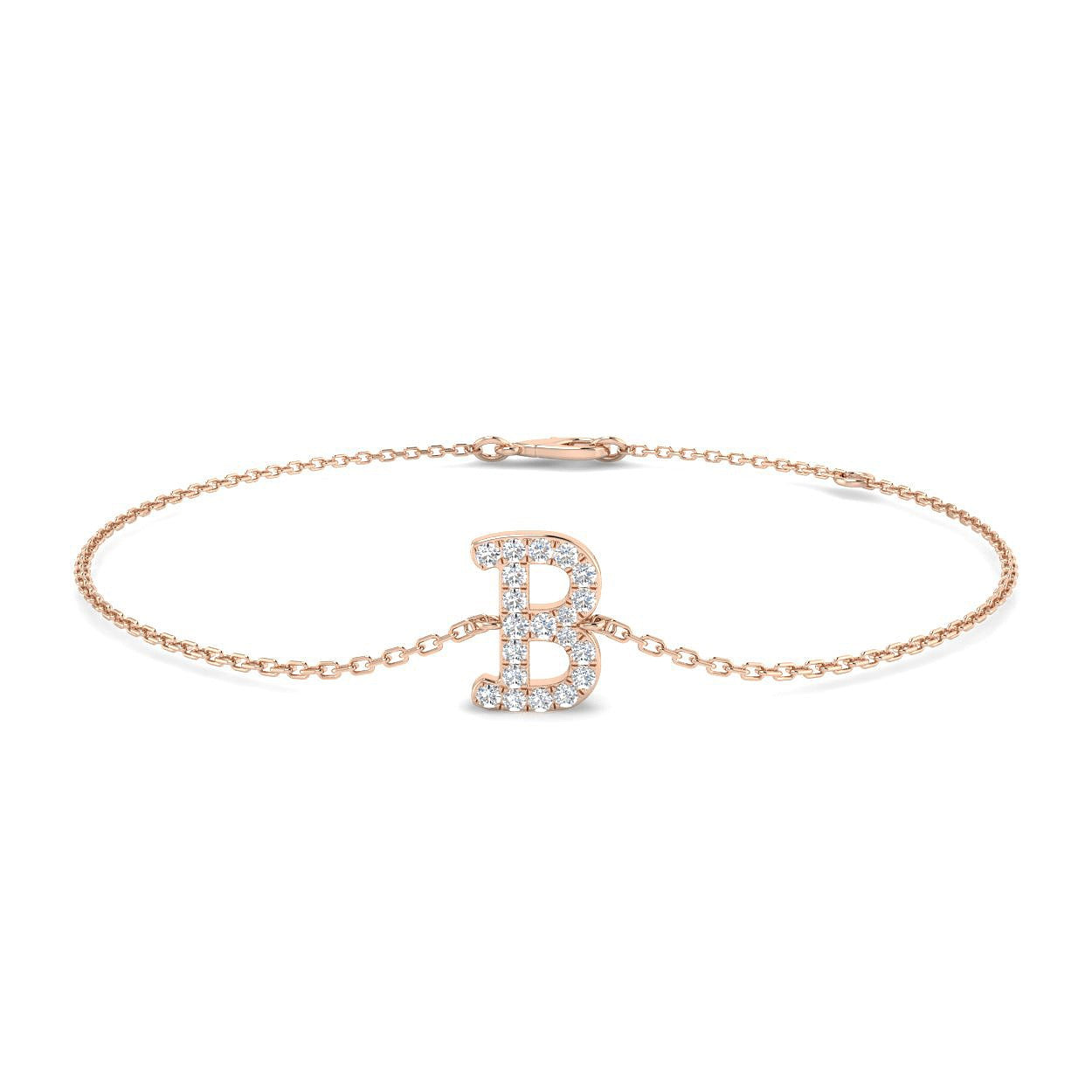 Women Initial Diamond Bracelet, Elegant Letter B Jewelry, Fine White Gold Bracelet