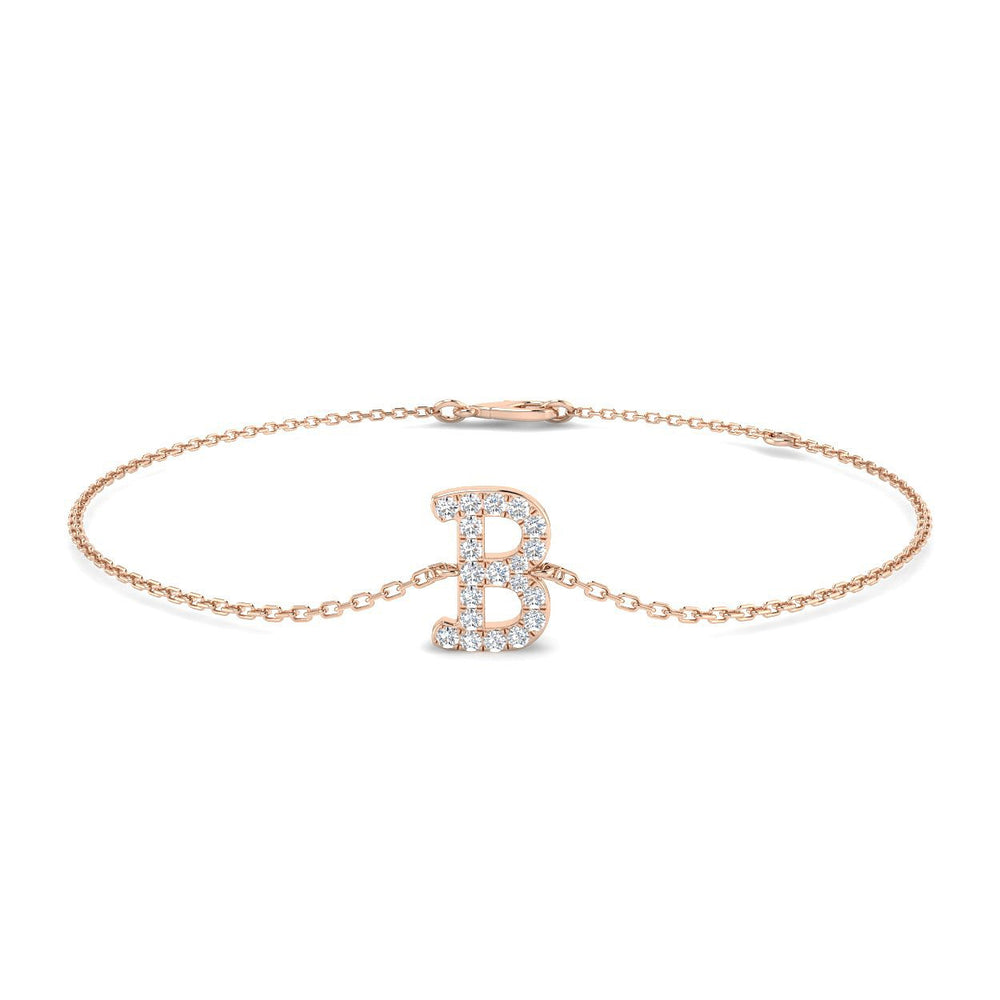 Women Initial Diamond Bracelet, Elegant Letter B Jewelry, Fine White Gold Bracelet