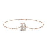 Women Initial Diamond Bracelet, Elegant Letter B Jewelry, Fine White Gold Bracelet