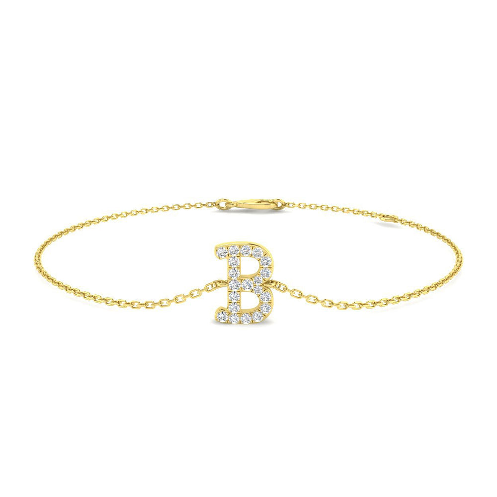 Lab Diamond Initial B Bracelet, 9K White Gold Letter Bracelet, Round Cut Diamond Initial
