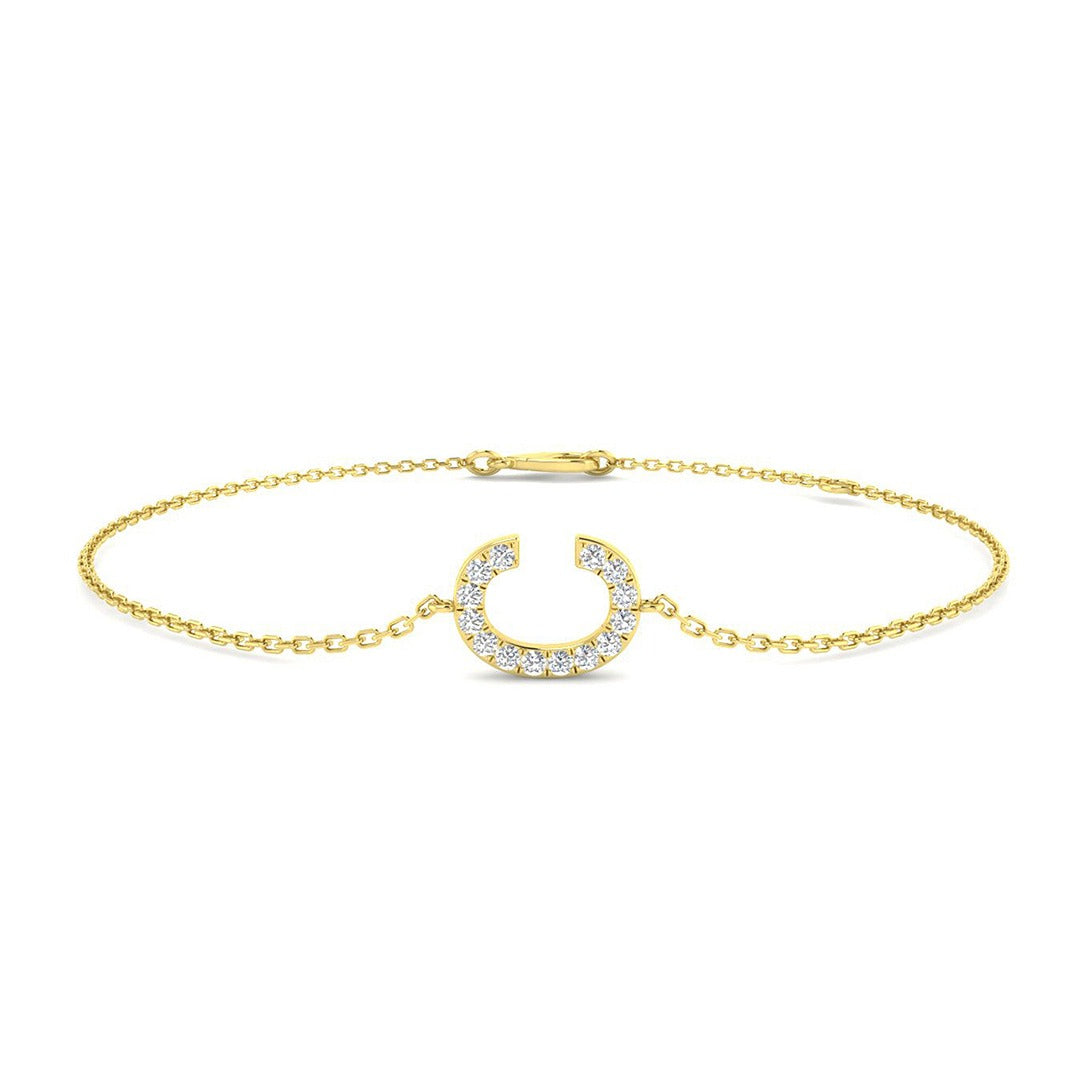 Lab Diamond Initial C Bracelet, 18K Yellow Gold Letter Bracelet, Round Cut Diamond Initial