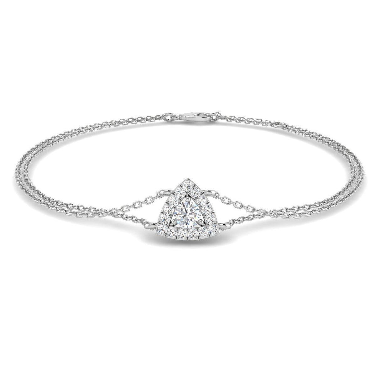 Geometric Halo Diamond Jewelry, Gold Double Chain Bracelet, Lobster Clasp Diamond Bracelet