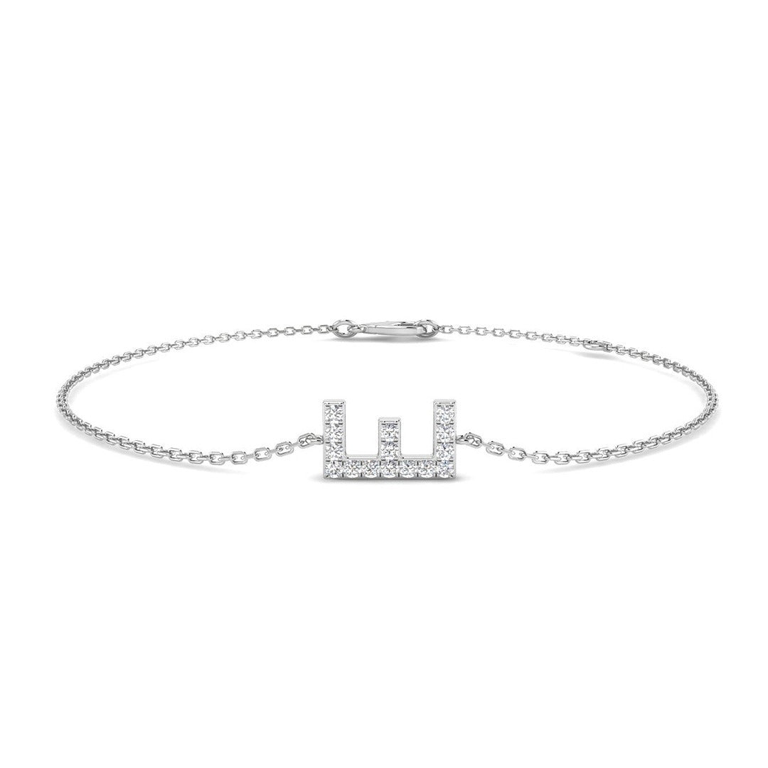 Diamond Initial E Bracelet, 18K White Gold Letter Bracelet, Natural Round Diamond Initial