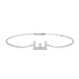 Diamond Initial E Bracelet, 18K White Gold Letter Bracelet, Natural Round Diamond Initial