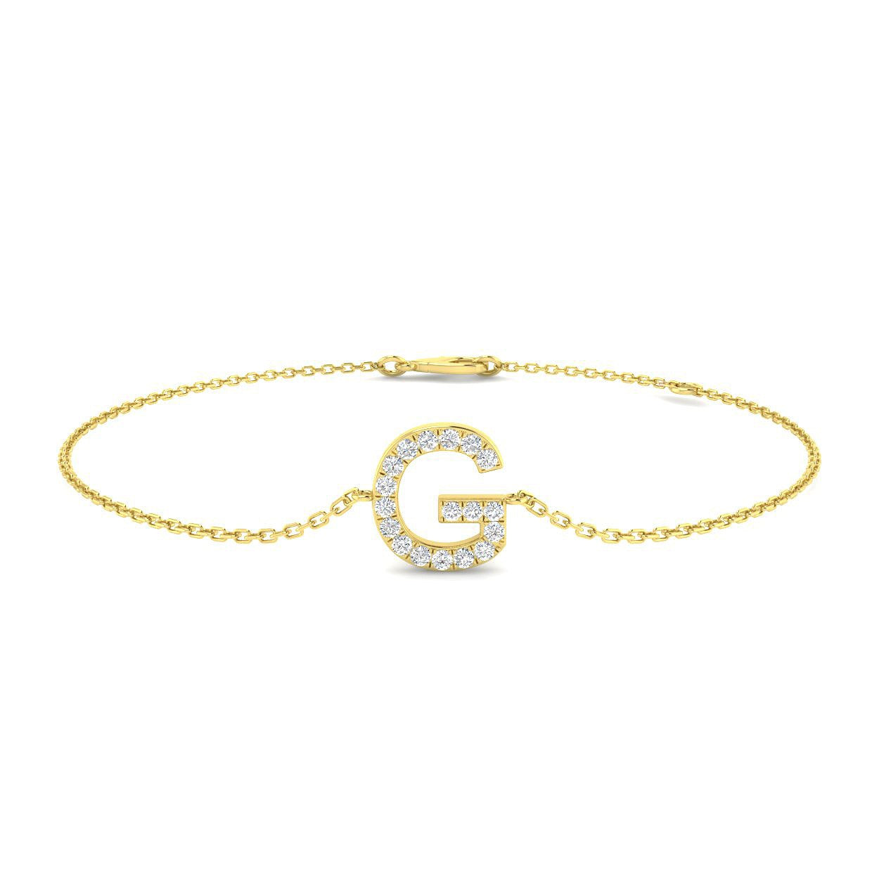 Diamond Initial G Bracelet, 18K Yellow Gold Letter Bracelet, Natural Round Diamond Initial