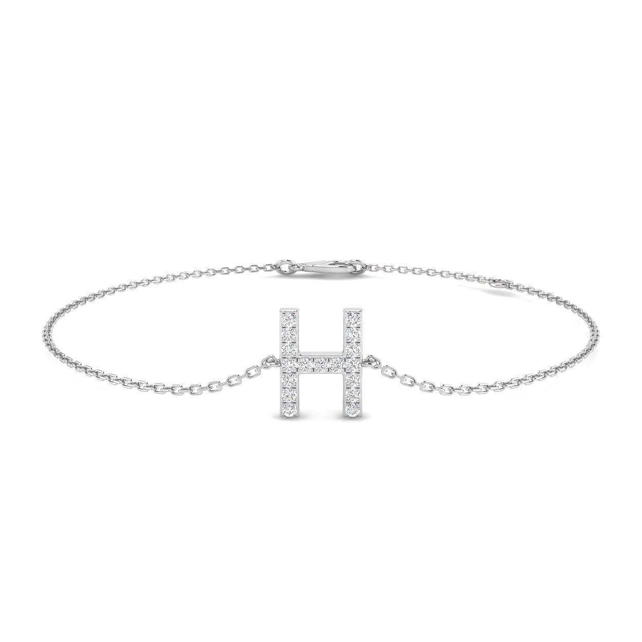 Personalized Diamond Chain, Lobster Clasp White Gold Bracelet, Women Initial Diamond Jewelry