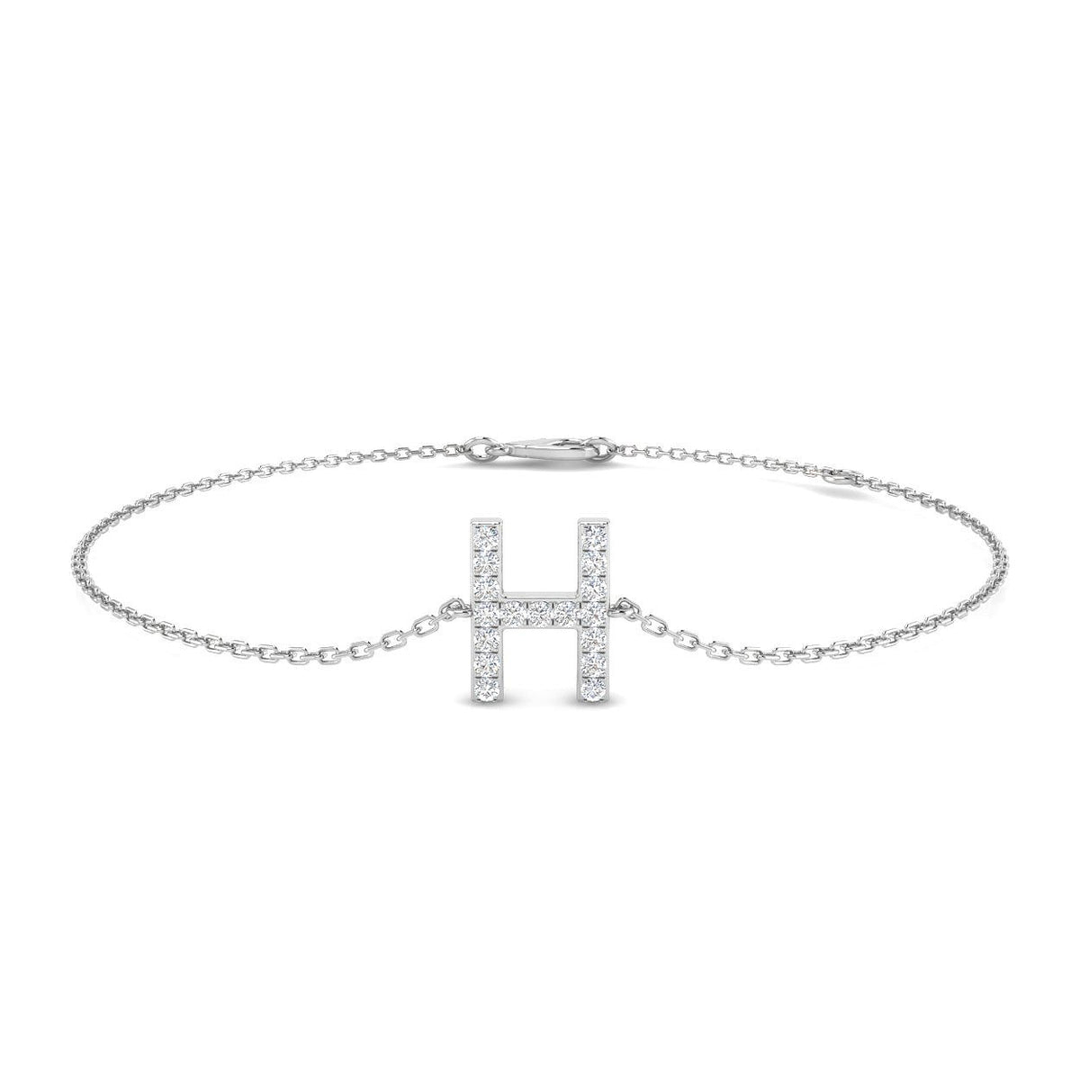 Personalized Diamond Chain, Lobster Clasp White Gold Bracelet, Women Initial Diamond Jewelry