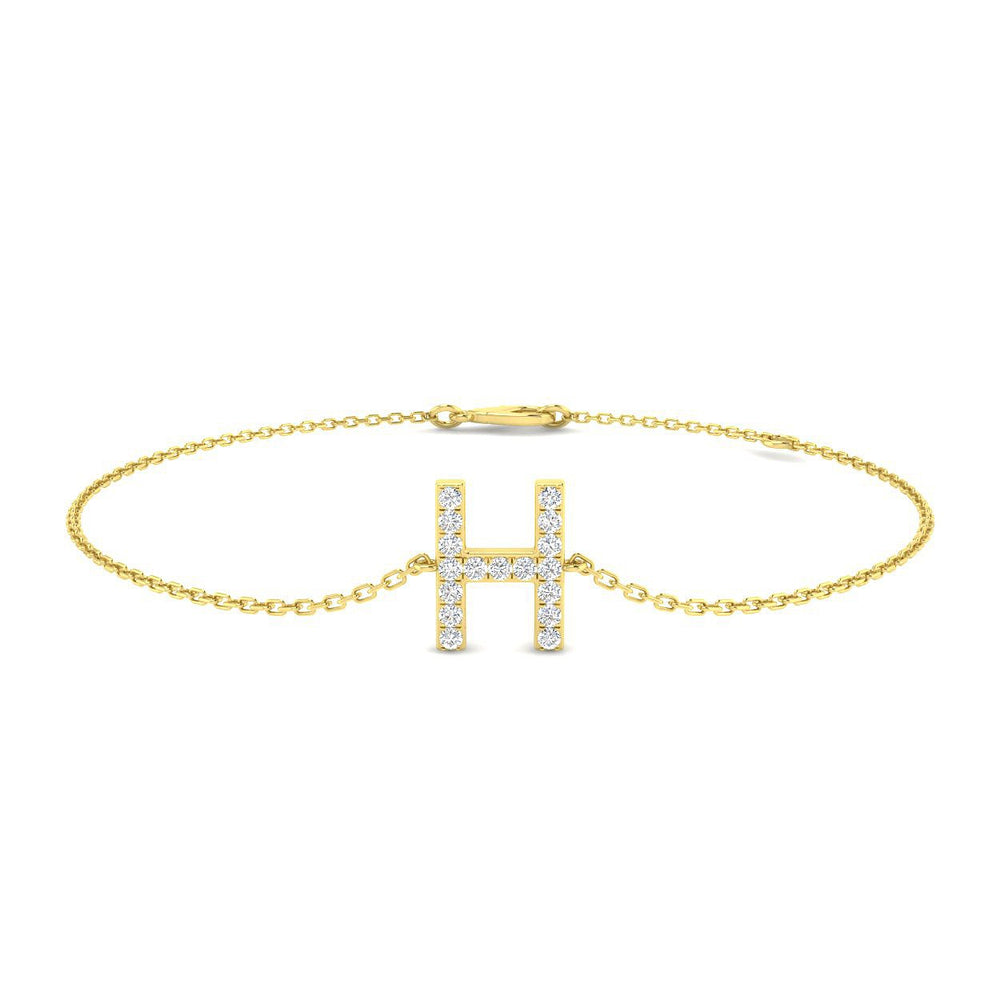 Lab Diamond Initial H Bracelet, 9K White Gold Letter Bracelet, Round Cut Diamond Initial