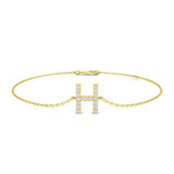 Lab Diamond Initial H Bracelet, 9K White Gold Letter Bracelet, Round Cut Diamond Initial