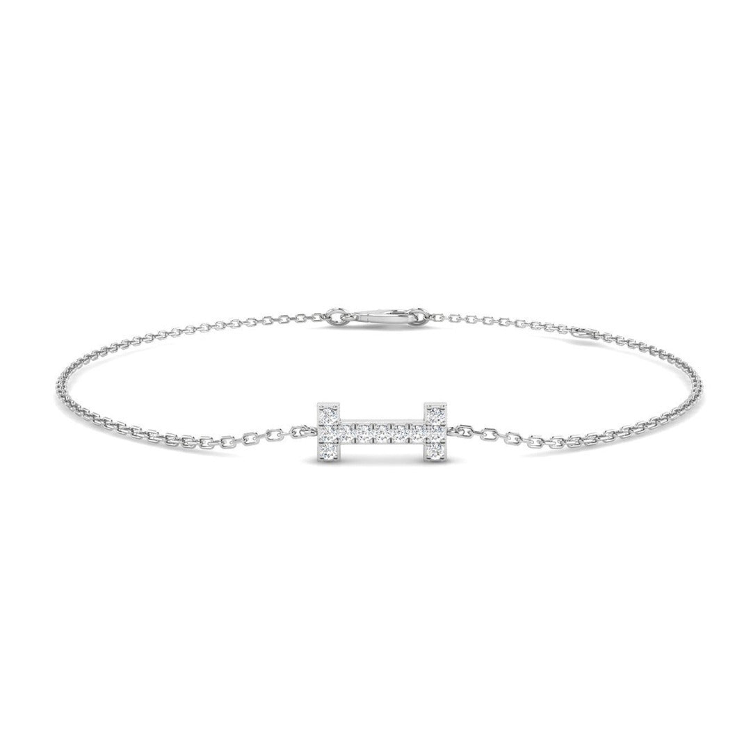 Diamond Initial I Bracelet, Platinum Letter I Jewelry, Natural Round Diamond Bracelet