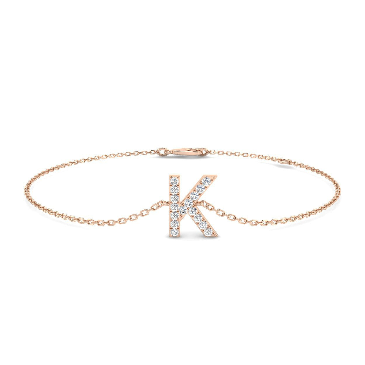 Everyday Luxury Diamond Initial Jewellery, Secure Lobster Clasp Gold Bracelet, Minimalist Diamond K Letter Bracelet