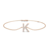 Everyday Luxury Diamond Initial Jewellery, Secure Lobster Clasp Gold Bracelet, Minimalist Diamond K Letter Bracelet