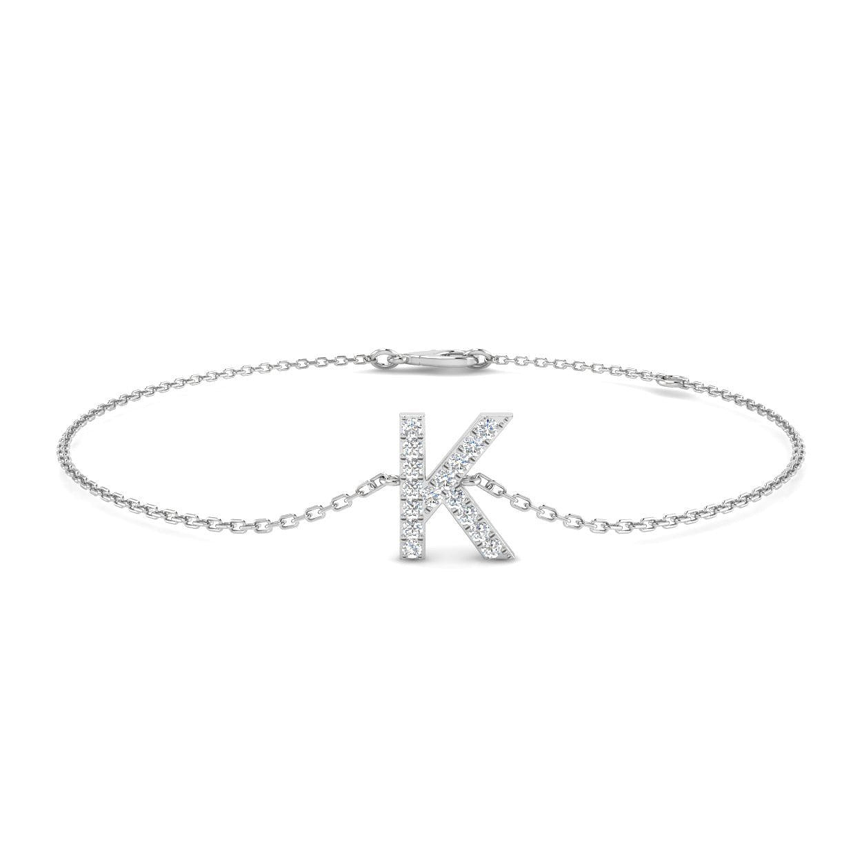 Personalised Lab Diamond K Letter Bracelet, Close Up Lab Grown Diamond Initial Bracelet, Elegant Letter K Gold Chain Bracelet