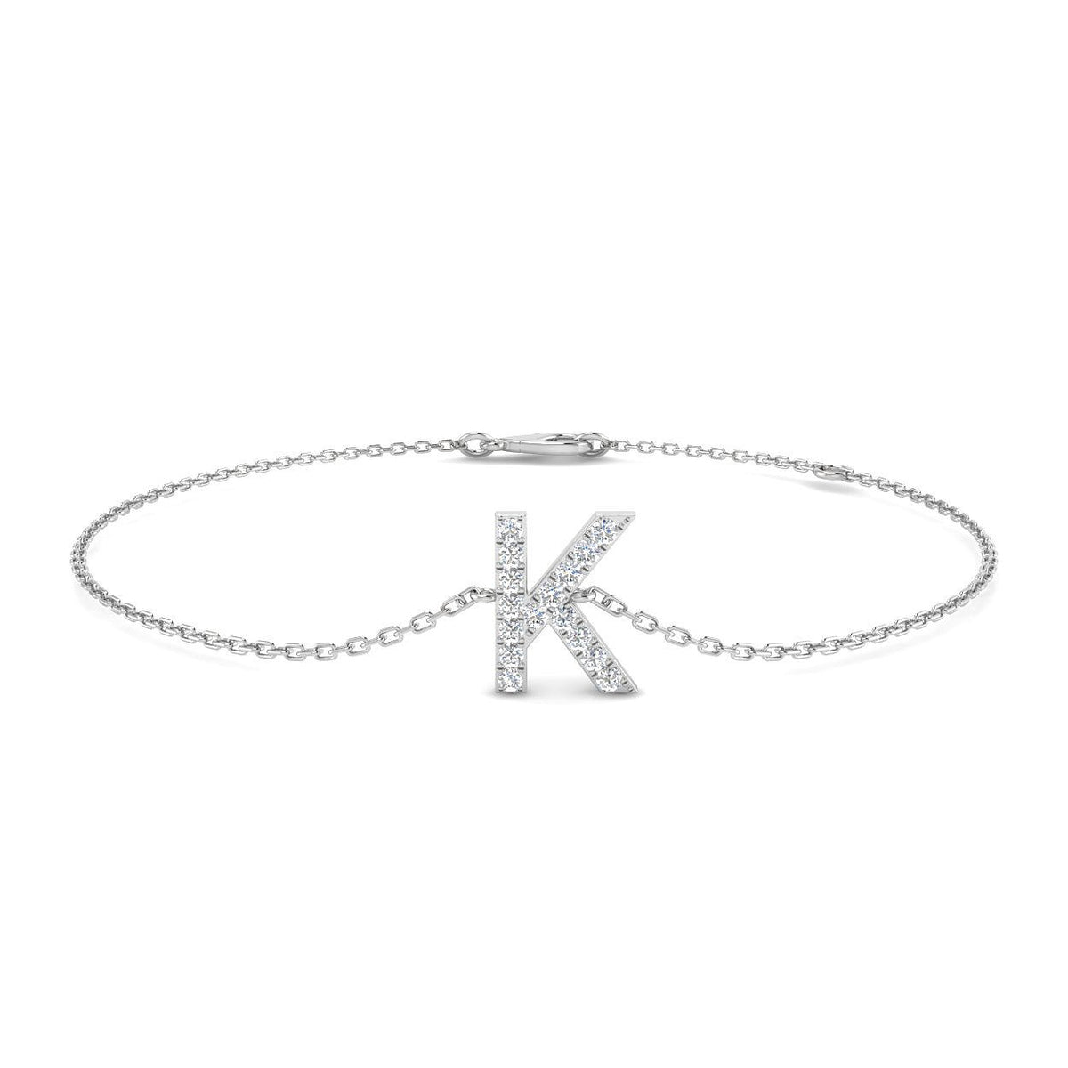 Personalised Lab Diamond K Letter Bracelet, Close Up Lab Grown Diamond Initial Bracelet, Elegant Letter K Gold Chain Bracelet