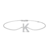 Personalised Lab Diamond K Letter Bracelet, Close Up Lab Grown Diamond Initial Bracelet, Elegant Letter K Gold Chain Bracelet