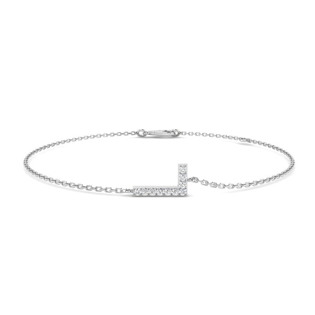 Luxury 18K Gold Letter L Bracelet, Gift For Her Diamond Initial Bracelet, Sparkling Round Cut Diamond Letter L