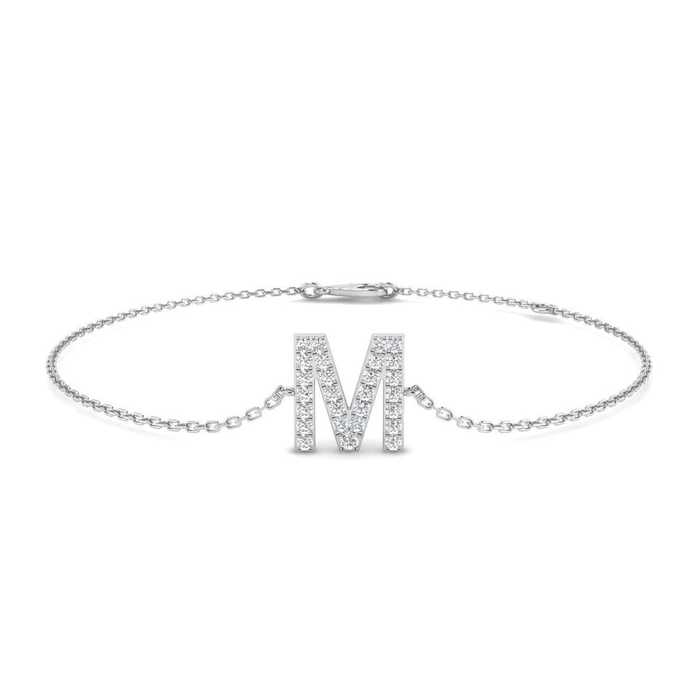 Lab Grown Diamond Initial M Bracelet in Platinum, Platinum Diamond Letter M Chain Bracelet, Initial M Lab Diamond Bracelet with Lobster Clasp,Luxury Platinum Lab Diamond Bracelet UK