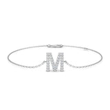 Lab Grown Diamond Initial M Bracelet in Platinum, Platinum Diamond Letter M Chain Bracelet, Initial M Lab Diamond Bracelet with Lobster Clasp,Luxury Platinum Lab Diamond Bracelet UK