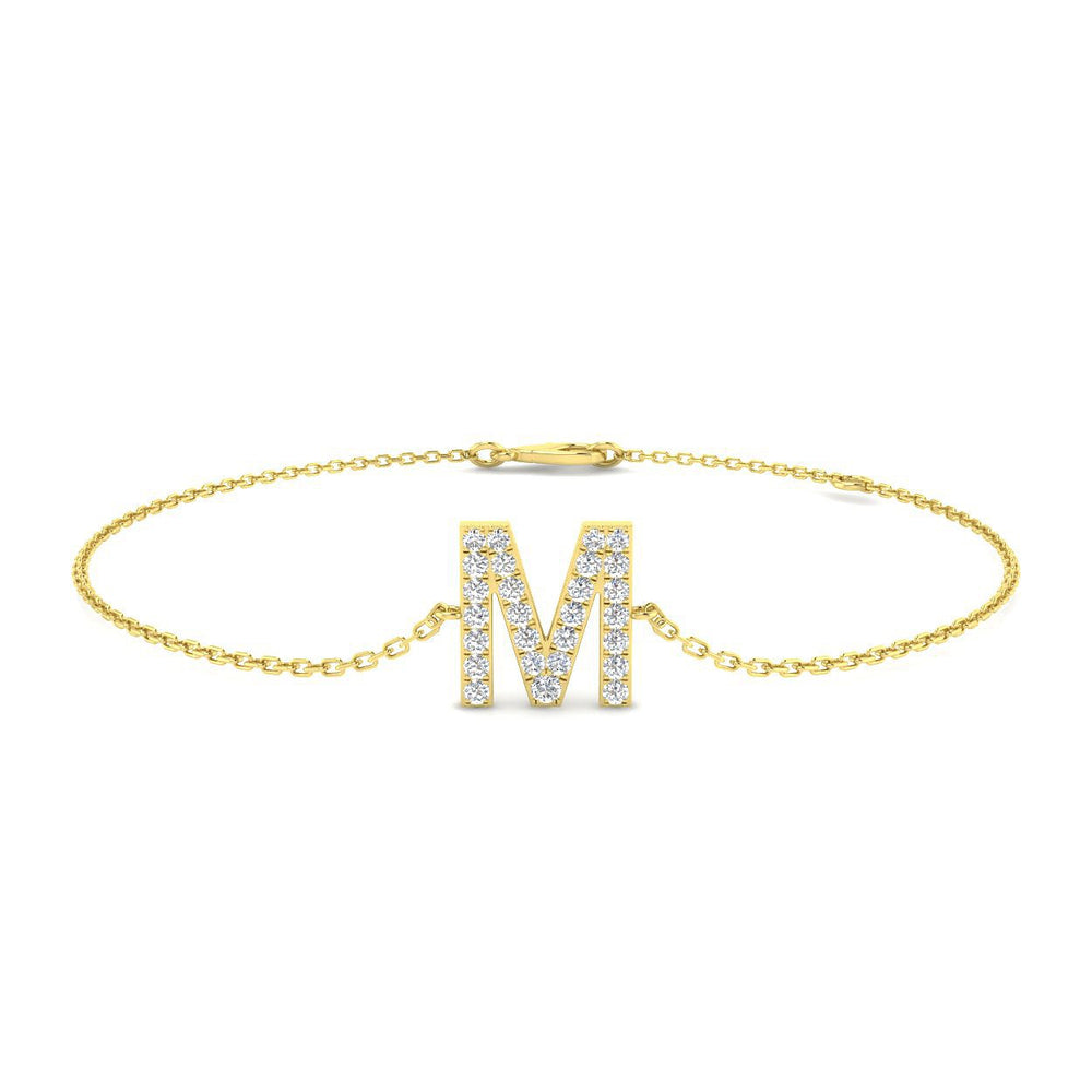 Close Up Lab Grown Diamond Initial M, Womens Platinum Diamond Initial Bracelet, Minimalist Letter M Diamond Jewellery
