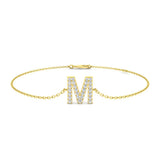 Close Up Lab Grown Diamond Initial M, Womens Platinum Diamond Initial Bracelet, Minimalist Letter M Diamond Jewellery