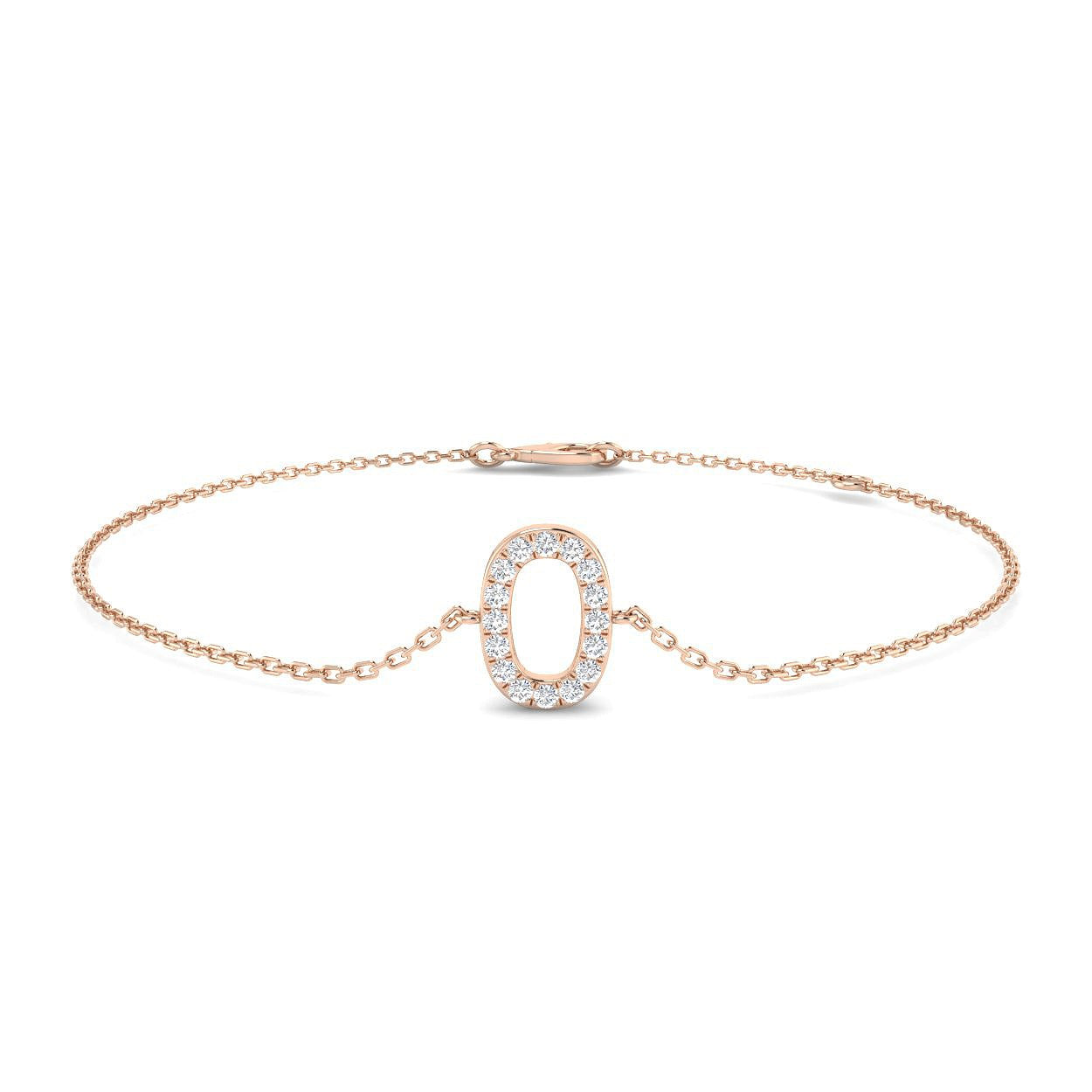 Fine Jewellery Lab Diamond Chain Bracelet, Elegant Pavé Diamond Initial Bracelet, Luxury 18K Gold Letter O Bracelet