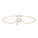 Fine Jewellery Diamond Chain Bracelet, Elegant Natural Diamond Letter P Bracelet, Luxury 9K Gold Initial Bracelet, Gift For Her Diamond Alphabet Bracelet