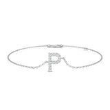 Natural Round Cut Diamond Initial P Bracelet in 9K Yellow Gold, Diamond Alphabet P Chain Bracelet with Lobster Clasp, 9K Yellow Gold Initial P Diamond Bracelet