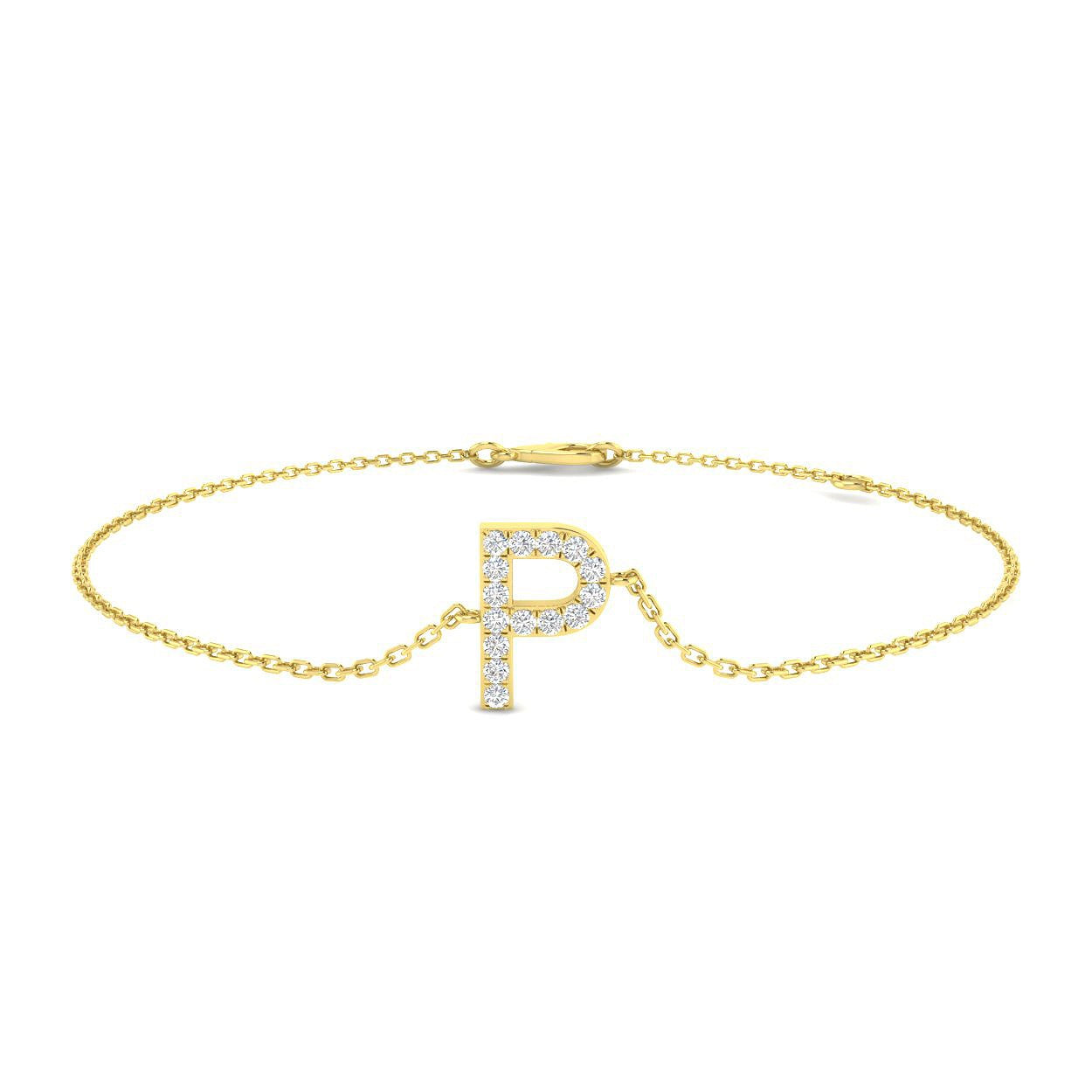 Close Up Natural Diamond Letter P Bracelet, Womens Gold Diamond Initial P Jewellery, Personalised Initial P Diamond Bracelet
