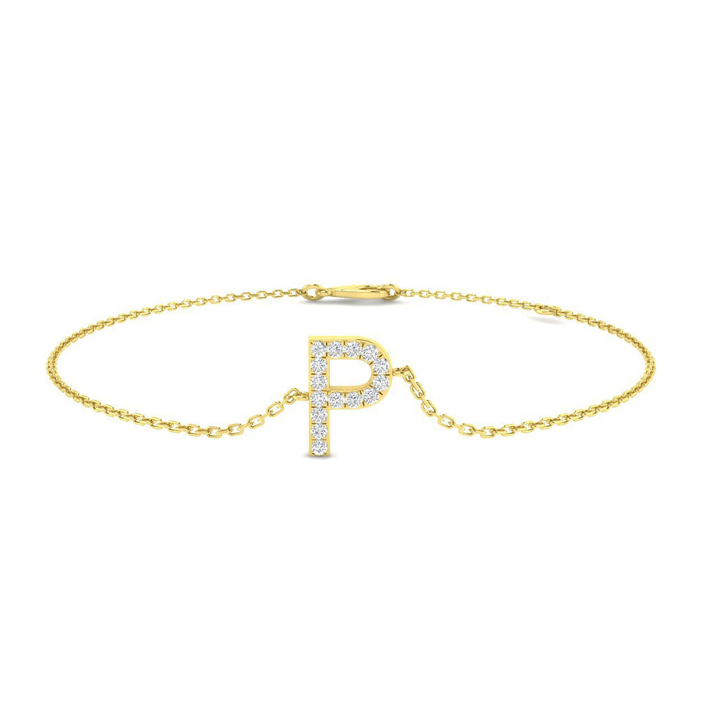 Close Up Natural Diamond Letter P Bracelet, Womens Gold Diamond Initial P Jewellery, Personalised Initial P Diamond Bracelet