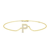 Close Up Natural Diamond Letter P Bracelet, Womens Gold Diamond Initial P Jewellery, Personalised Initial P Diamond Bracelet