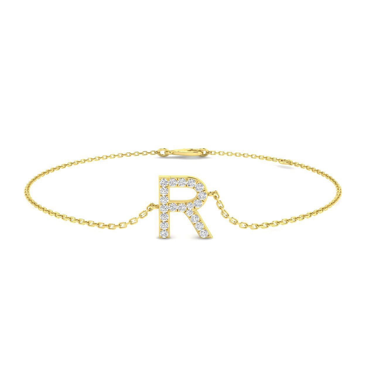Natural Round Diamond Letter R Chain Bracelet