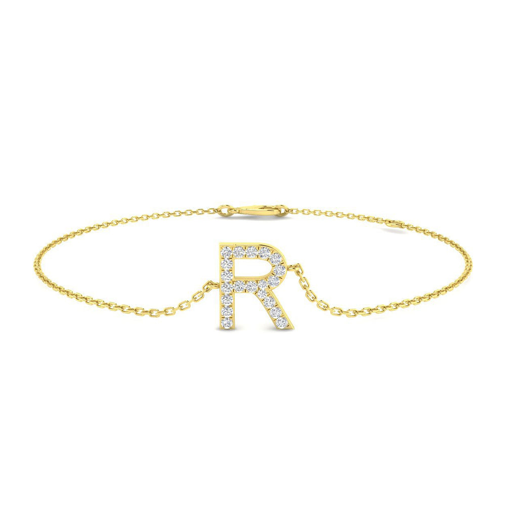 Natural Round Diamond Letter R Chain Bracelet