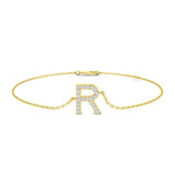 Natural Round Diamond Letter R Chain Bracelet