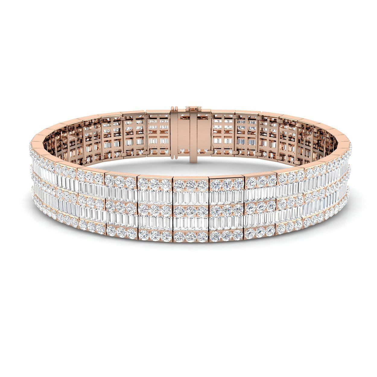 Natural Diamond Multi-Row Baguette & Round Diamond Tennis Bracelet in 18K White Gold