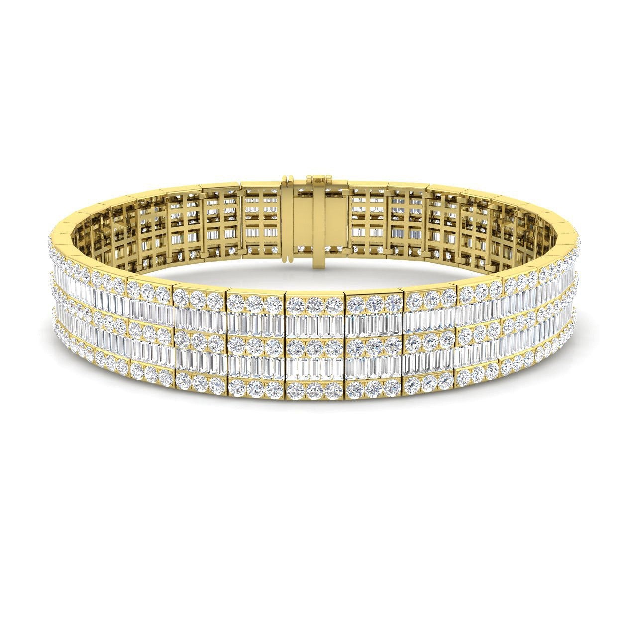 Natural Diamond Multi-Row Baguette & Round Diamond Tennis Bracelet in 18K White Gold