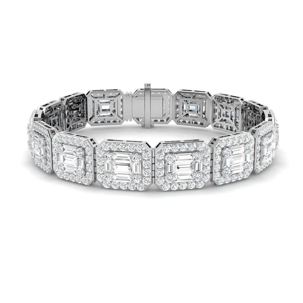 Elegant Emerald Style Baguette & Round Cut Lab Grown Diamond Bracelet in Gold or Platinum
