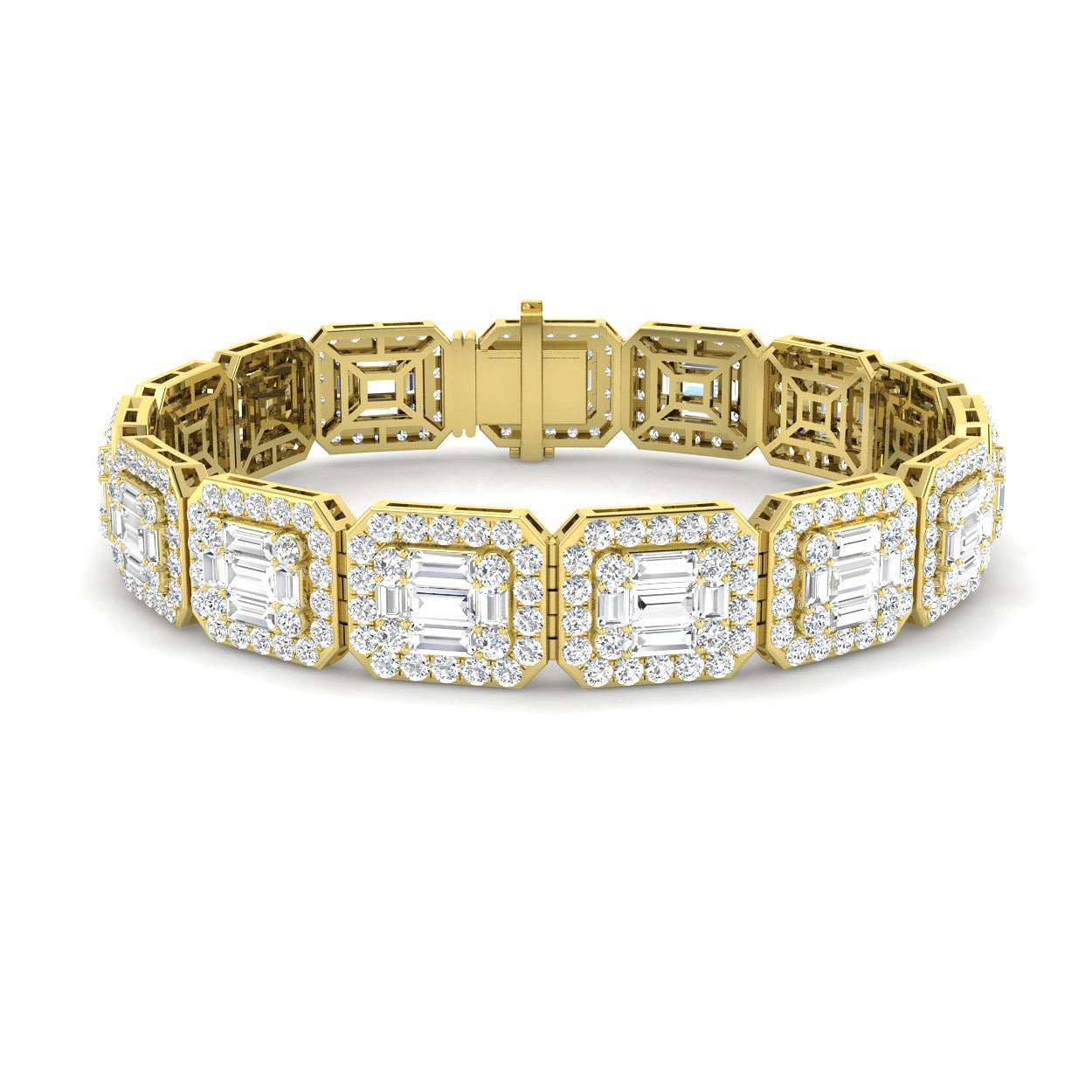 Elegant Emerald Style Baguette & Round Cut Lab Grown Diamond Bracelet in Gold or Platinum