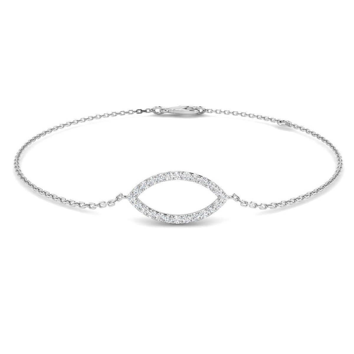 18K White Gold Natural Diamond Evil Eye Bracelet, Elegant Evil Eye Bracelet with Lobster Clasp