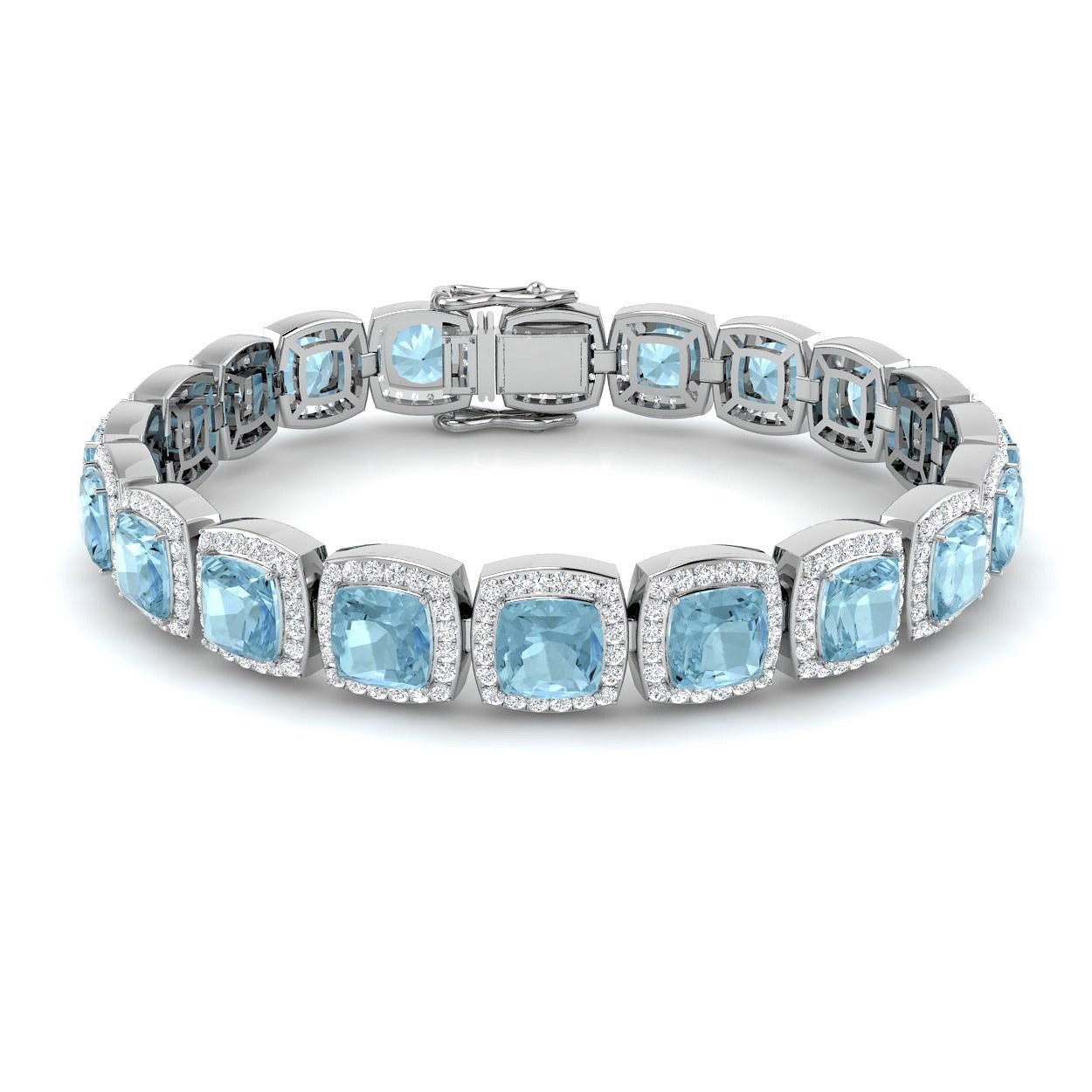 Aquamarine Gemstone Bracelet with Round Natural Diamonds in 18K White Gold