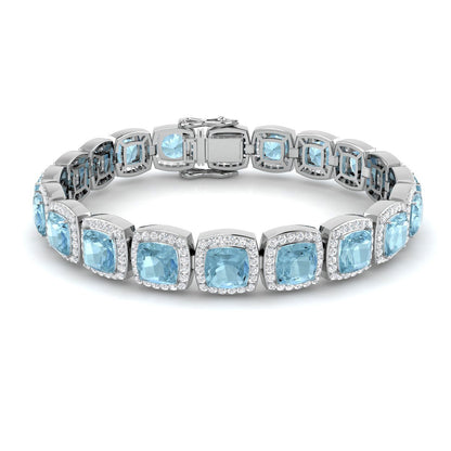 Aquamarine Gemstone Bracelet with Round Natural Diamonds in 18K White Gold