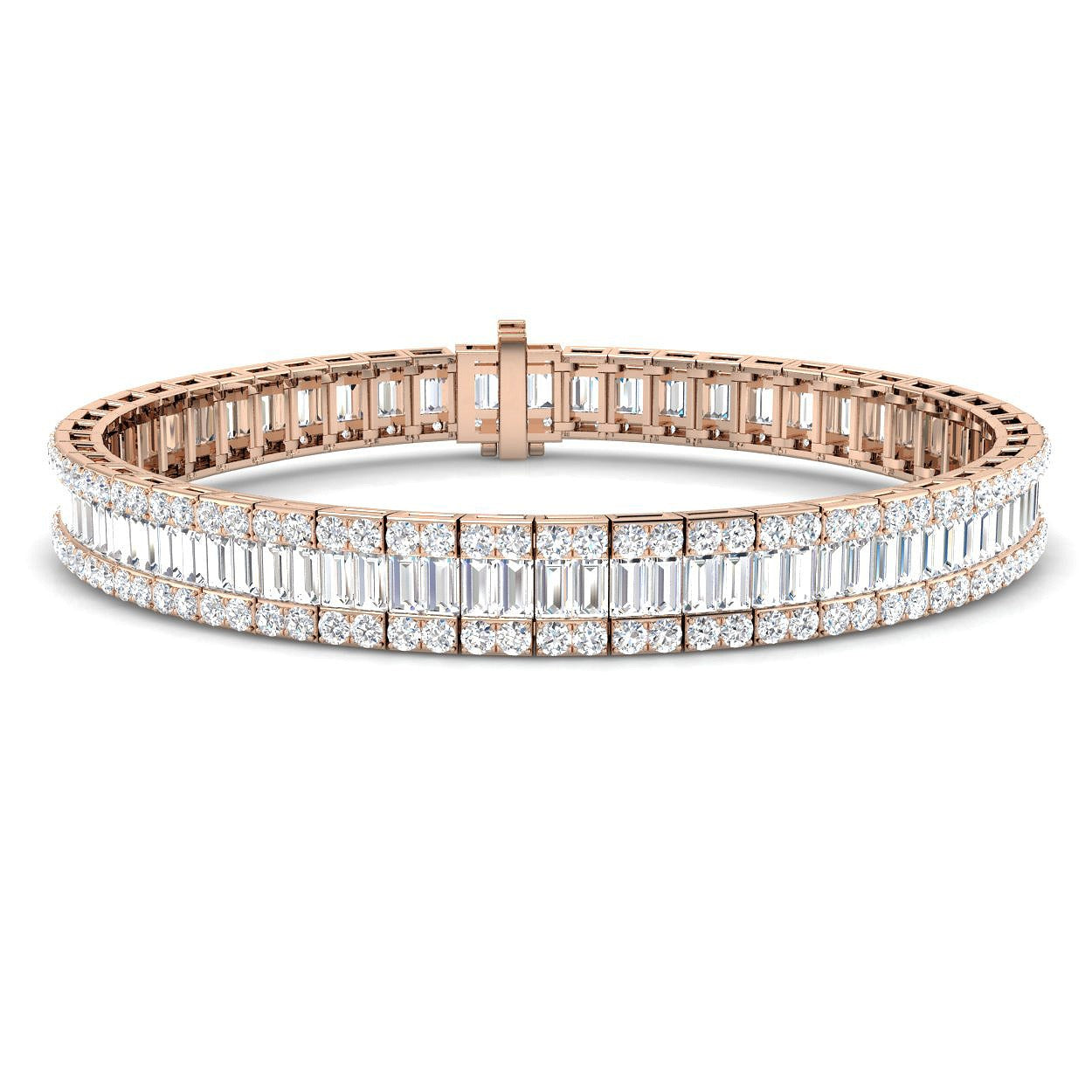 Luxury Natural or Lab Grown Baguette & Round Diamond Tennis Bracelet in 9K White Gold