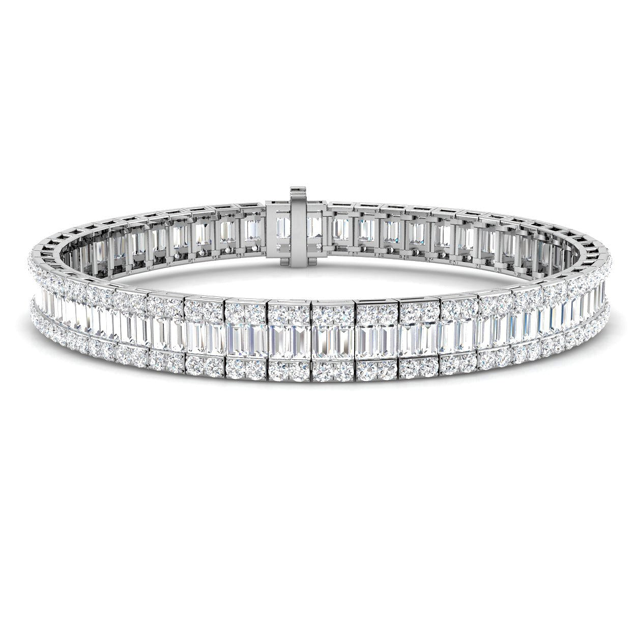 Luxury Natural or Lab Grown Baguette & Round Diamond Tennis Bracelet in 9K White Gold